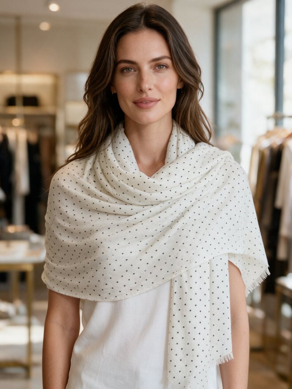 White/Black Polka Dot Scarf